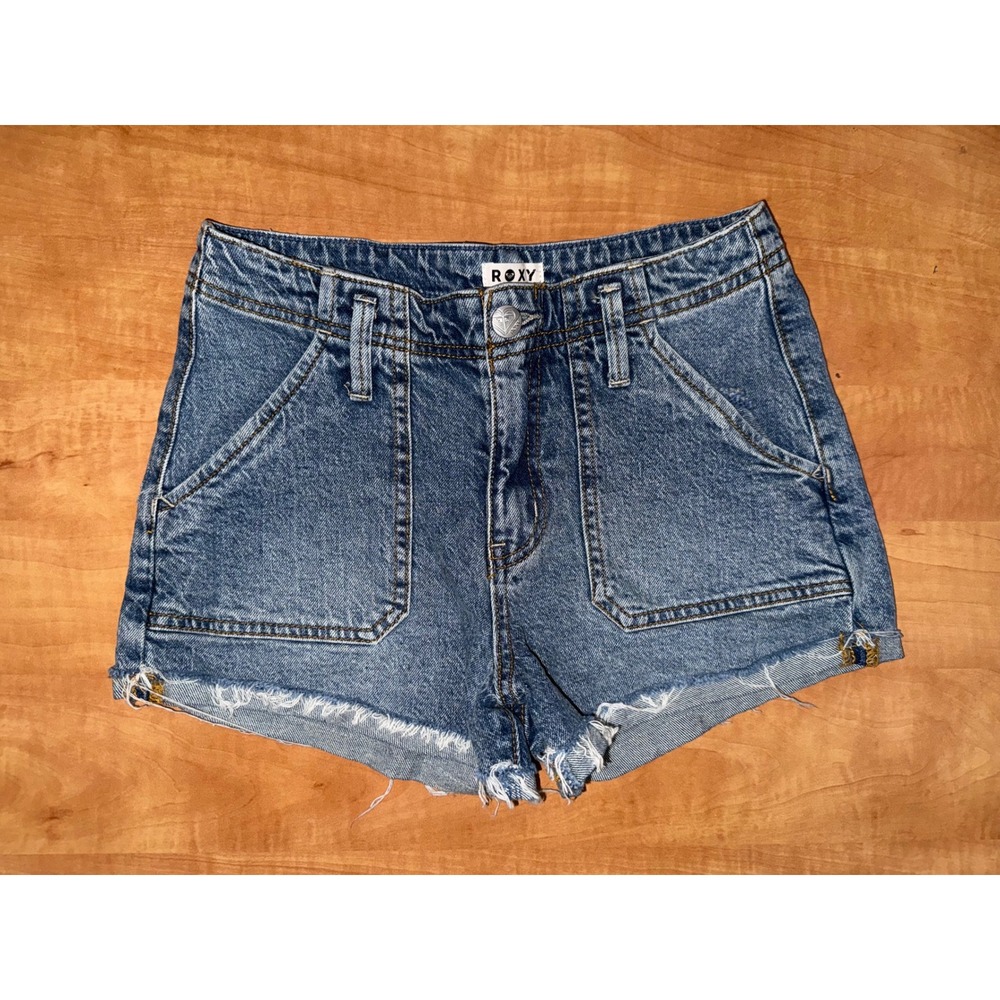 Roxy Womens High Waisted Denim Shorts Medium Wash‎ Raw Hem Size 25 Blue